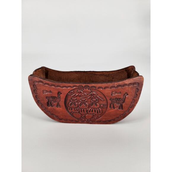 Genuine Peruvian Tooled Leather Coaster Set with Holder - Picture 5 of 12